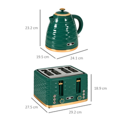 HOMCOM Kettle and Toaster Set 1.7L Rapid Boil Kettle & 4 Slice Toaster Green - TikTopia