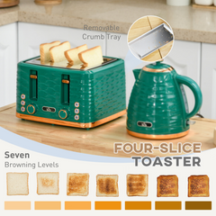HOMCOM Kettle and Toaster Set 1.7L Rapid Boil Kettle & 4 Slice Toaster Green - TikTopia