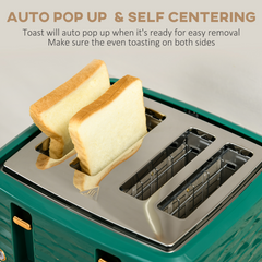 HOMCOM Kettle and Toaster Set 1.7L Rapid Boil Kettle & 4 Slice Toaster Green - TikTopia