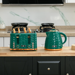 HOMCOM Kettle and Toaster Set 1.7L Rapid Boil Kettle & 4 Slice Toaster Green - TikTopia