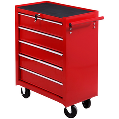 HOMCOM Tool Trolley with 5 Drawers Steel Tool Chest on Wheels with Handle Red - TikTopia