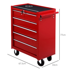HOMCOM Tool Trolley with 5 Drawers Steel Tool Chest on Wheels with Handle Red - TikTopia