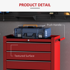 HOMCOM Tool Trolley with 5 Drawers Steel Tool Chest on Wheels with Handle Red - TikTopia