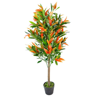 130cm Leaf Realistic Red Robin Artificial Ficus Tree Photinia Red Green - TikTopia