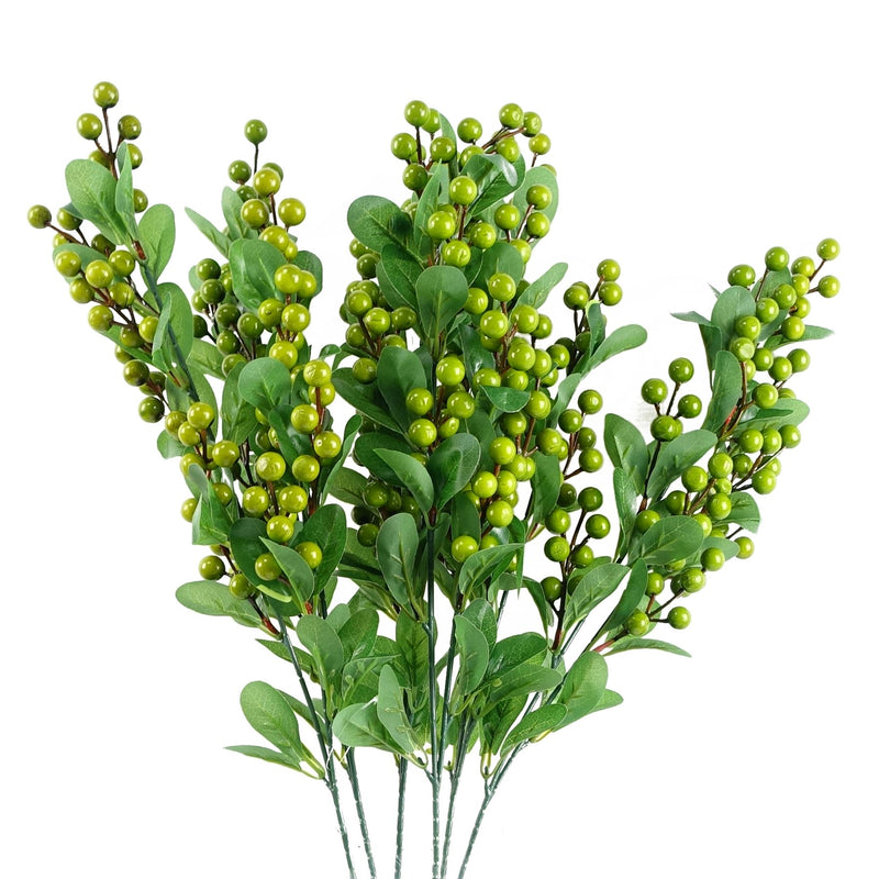 Pack of 6 x 70cm Artificial Green Berry Spray - TikTopia
