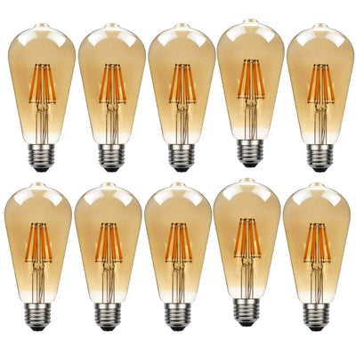 10Pack E27 LED Edison Dimmable Vintage Amber Glass Warm white 2700K Light Bulb - TikTopia