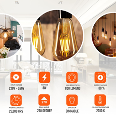 10Pack E27 LED Edison Dimmable Vintage Amber Glass Warm white 2700K Light Bulb - TikTopia
