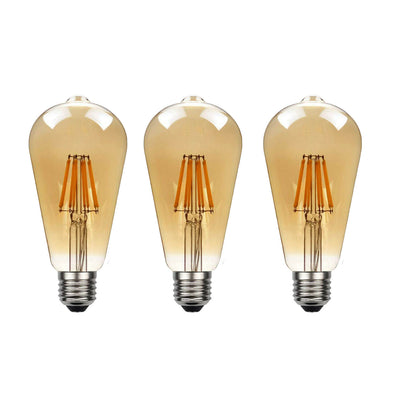 3Pack E27 LED Edison Dimmable Vintage Amber Glass Warm white 2700K Light Bulb, - TikTopia