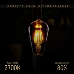 3Pack E27 LED Edison Dimmable Vintage Amber Glass Warm white 2700K Light Bulb, - TikTopia