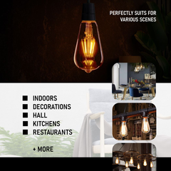 3Pack E27 LED Edison Dimmable Vintage Amber Glass Warm white 2700K Light Bulb, - TikTopia
