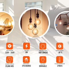 5 Pack E27 LED Edison Dimmable Vintage Amber Glass Warm white 2700K Light Bulbs - TikTopia