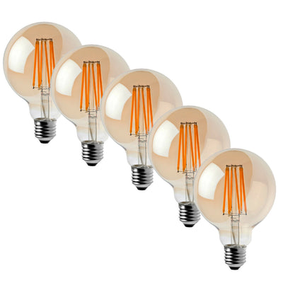 5 Pack of Vintage Globe Edison LED Light Bulb G95 8W, E27 Screw Bulb - TikTopia