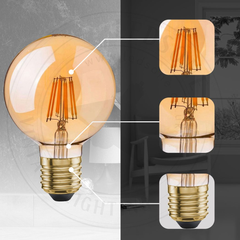 5 Pack of Vintage Globe Edison LED Light Bulb G95 8W, E27 Screw Bulb - TikTopia