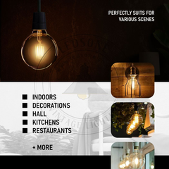 5 Pack of Vintage Globe Edison LED Light Bulb G95 8W, E27 Screw Bulb - TikTopia
