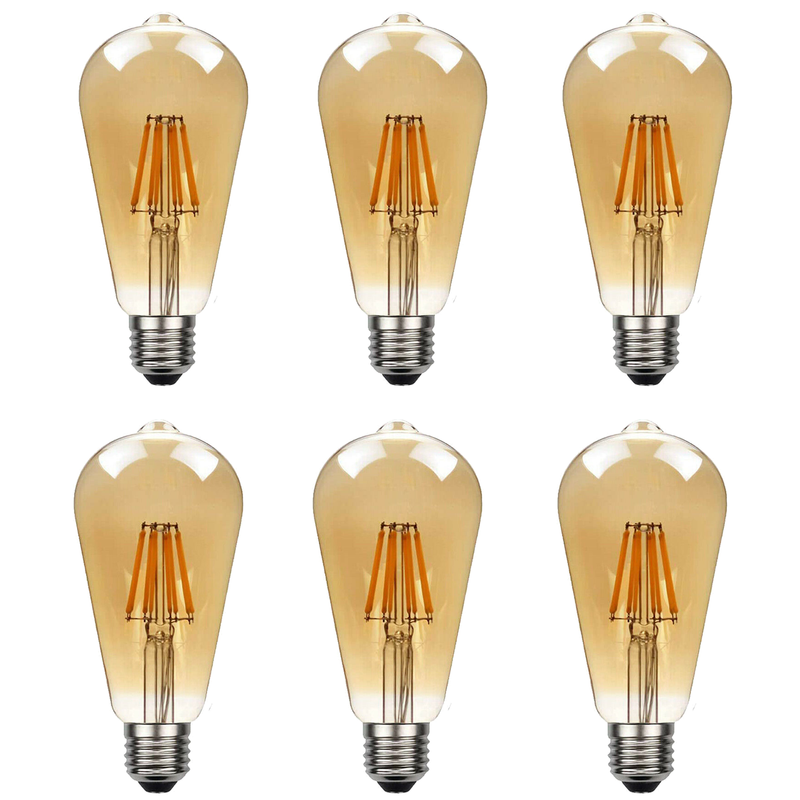 6Pack E27 LED Edison Dimmable Vintage Amber Glass Warm white 2700K Light Bulb - TikTopia