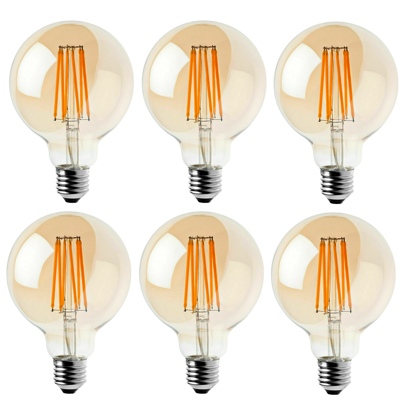 6Pack E27 LED Edison Dimmable Vintage Amber Glass Warm white 2700K Light Bulbs - TikTopia
