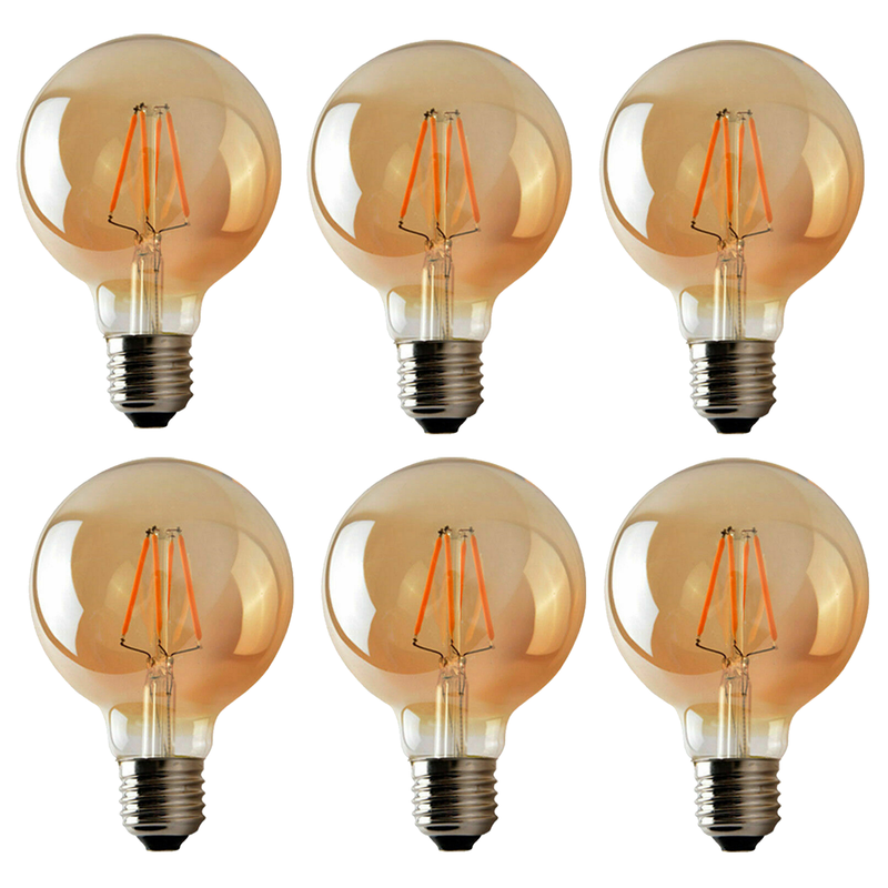 6Pack E27 LED Edison Dimmable Vintage Amber Glass Warm white 2700K Light Bulbs - TikTopia