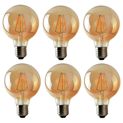 6Pack E27 LED Edison Dimmable Vintage Amber Glass Warm white 2700K Light Bulbs - TikTopia