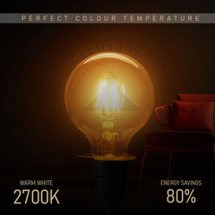 6Pack E27 LED Edison Dimmable Vintage Amber Glass Warm white 2700K Light Bulbs - TikTopia