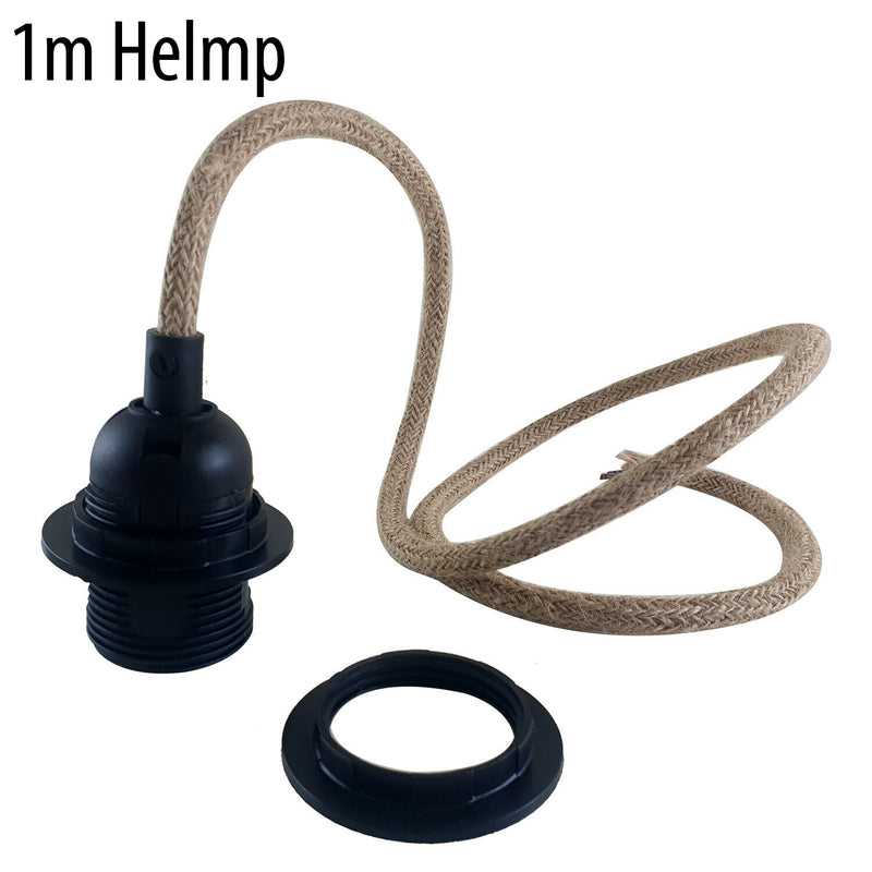 E27 Hemp wire Light Bulb Lamp Holder Pendant Light + shade Collar - TikTopia