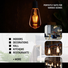 E27 ST64 Vintage LED Dimmable  Bulbs, 8W Edison Light Bulb, - TikTopia