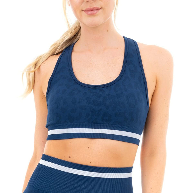LEOPARD PRINT SEAMLESS BRA NAVY M - TikTopia