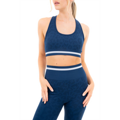 LEOPARD PRINT SEAMLESS BRA NAVY M - TikTopia