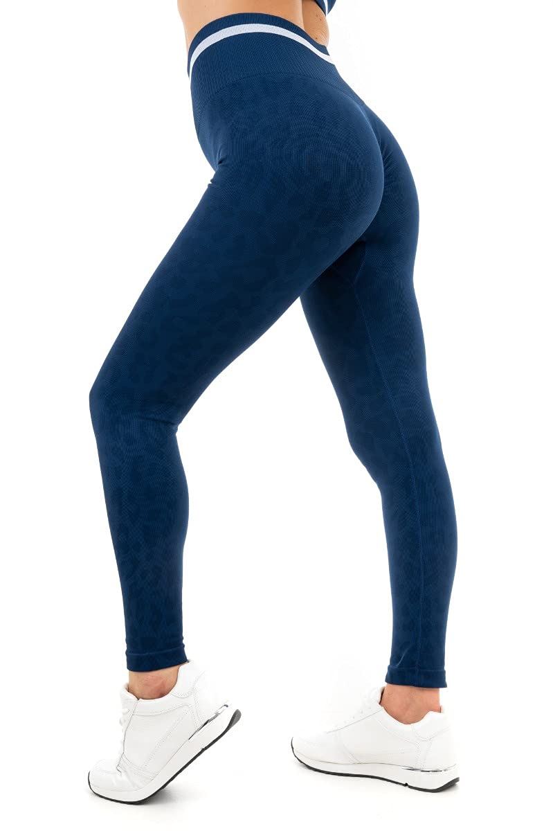 LEOPARD PRINT SEAMLESS LEGGINGS NAVY S - TikTopia