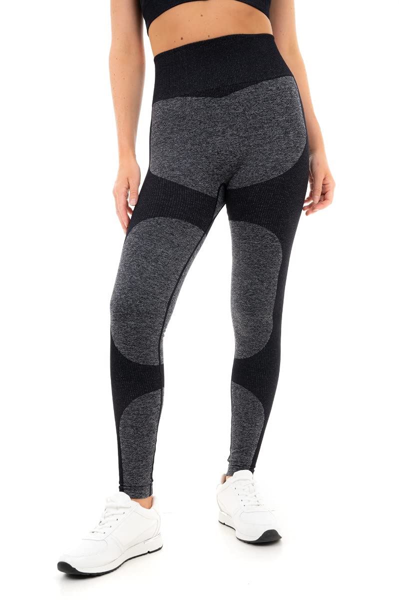 MARL WITH RIB SEAMLESS LEGGINGS BLK M - TikTopia