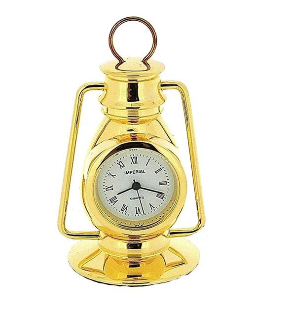 Miniature Clock Gold Plated Metal Hurricane Lamp Solid Brass - TikTopia