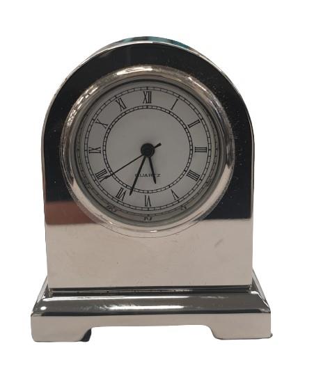 Retro Miniature Clock Silvertone Plated Metal Solid Brass - TikTopia