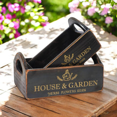 SET 2 BLACK WOODEN CRATES - TikTopia