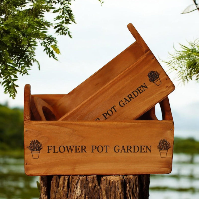 SET 2 WOODEN FLOWER PLANTERS - TikTopia