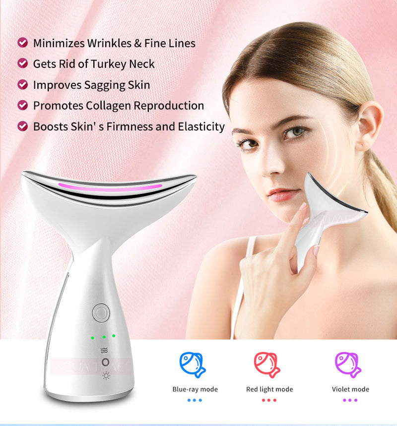 EMS Microcurrent Neck Face Beauty Device With 3 Colors LED Photon Therapy Skin Tighten Reduce Double Chin Face Lifting Devices - TikTopia