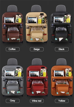 PU Leather Car Storage Bag Multifunction Seat Back Tray Hanging Bag Waterproof Car Organizer Automotive Interior Accessories - TikTopia