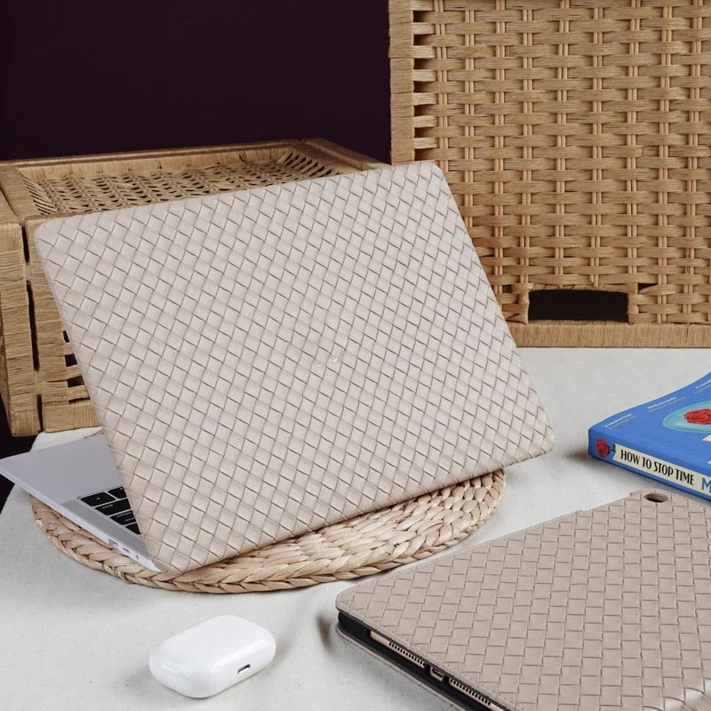 Milk Tea Color Leather Woven Computer Case - TikTopia