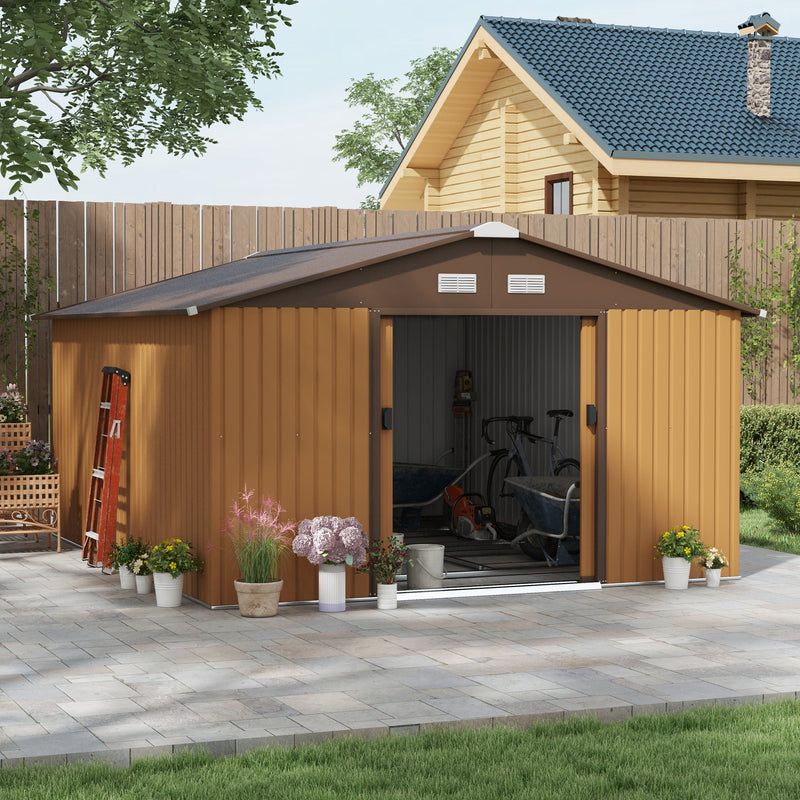 Garden Metal Shed, Storage Shed Utility Storage With Double Locking Doors For Bike, Yard Tools, Yellow - TikTopia