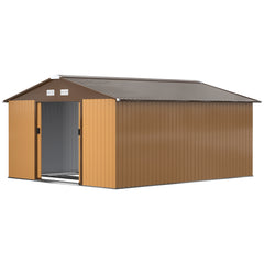 Garden Metal Shed, Storage Shed Utility Storage With Double Locking Doors For Bike, Yard Tools, Yellow - TikTopia