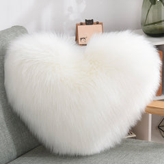 Throw Pillows Heart Shape Long Plush Fluffy Shaggy Cushion Cover Sofa Cushions Decorative Pillow Covers Pillowcase White - TikTopia