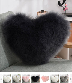 Throw Pillows Heart Shape Long Plush Fluffy Shaggy Cushion Cover Sofa Cushions Decorative Pillow Covers Pillowcase White - TikTopia
