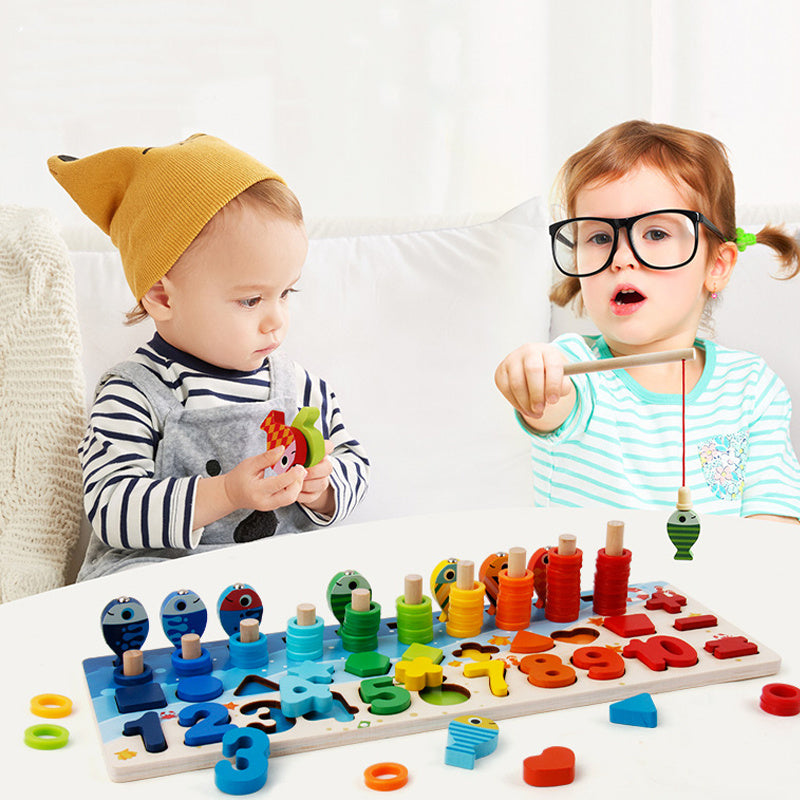 Educational Wooden Toys for Kids Board Math Fishing Count Numbers Matching Digital Shape Match Early Education Toy - TikTopia