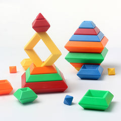 Kids Rainbow Tower Ring Wooden Jenga Color Cognitive Set Shapes Building Blocks Montessori Educational Toys for Kids - TikTopia