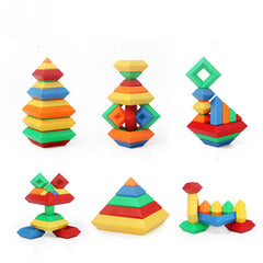 Kids Rainbow Tower Ring Wooden Jenga Color Cognitive Set Shapes Building Blocks Montessori Educational Toys for Kids - TikTopia