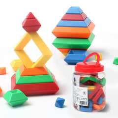 Kids Rainbow Tower Ring Wooden Jenga Color Cognitive Set Shapes Building Blocks Montessori Educational Toys for Kids - TikTopia