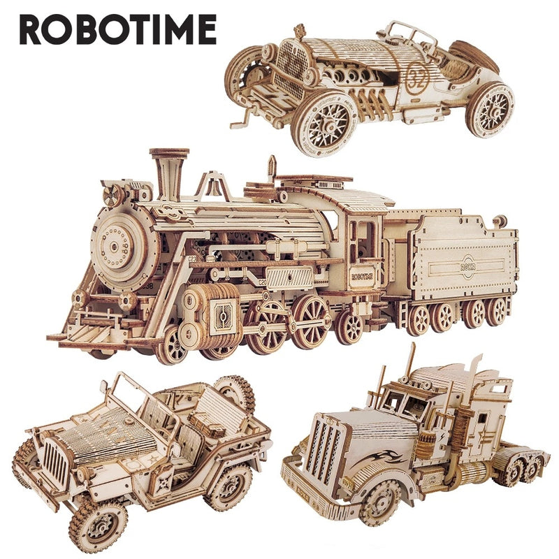 Robotime ROKR Train Model 3D Wooden Puzzle Toy Assembly Locomotive Model Building Kits for Children Kids Birthday Christmas Gift - TikTopia
