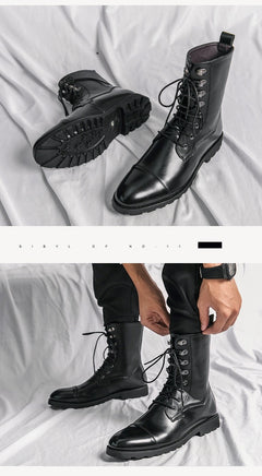 Fall Winter Lace-up Booties Black Locomotive Denim - TikTopia