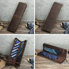 Vintage Crazy Horse Leather Men's Tie Storage Box - TikTopia