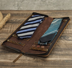 Vintage Crazy Horse Leather Men's Tie Storage Box - TikTopia