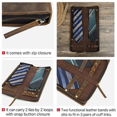 Vintage Crazy Horse Leather Men's Tie Storage Box - TikTopia