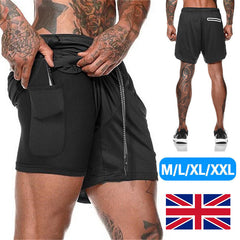 Mens Sports Running Shorts Gym Training Fitness Bottoms Double Layer With Pocket - TikTopia